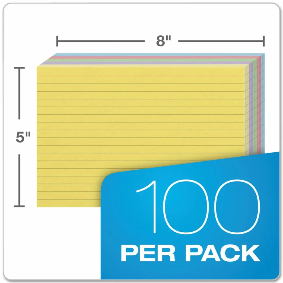 Tops Index Cards, Ruled, 5" x 8", Assorted Colors, Pack Of 100