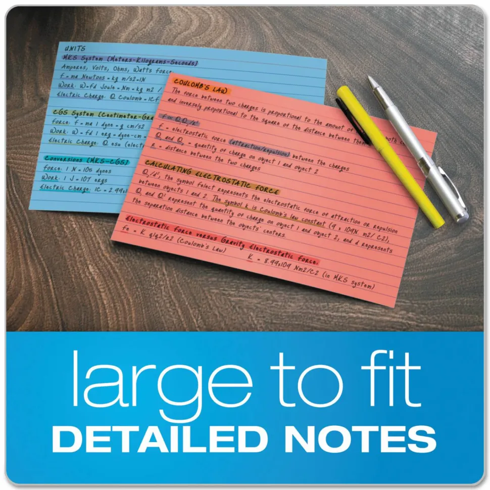 Tops Index Cards, Ruled, 5" x 8", Assorted Colors, Pack Of 100
