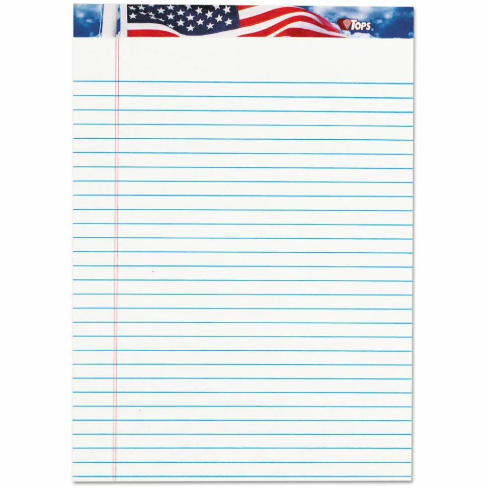 TOPS American Pride Legal Rule Writing Pad - 50 Sheets - Legal Ruled - 16 lb Basis Weight - 8 1/2"x11 3/4" - 75140