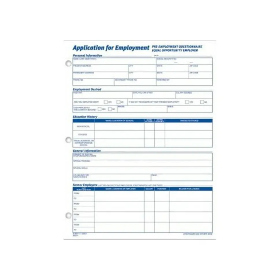 TOPS - Application for employment form - 50 sheets - Letter A Size (8.5 in x 11 in)
