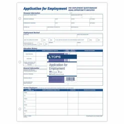 TOPS - Application for employment form - 50 sheets - Letter A Size (8.5 in x 11 in)