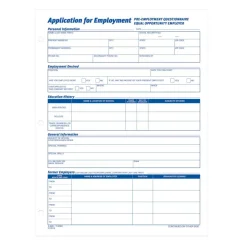 TOPS - Application for employment form - 50 sheets - Letter A Size (8.5 in x 11 in)