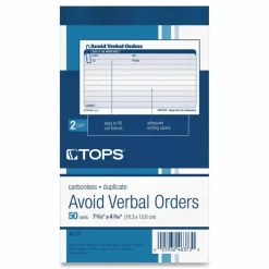TOPS Avoid Verbal Orders Book - 50 Sheet(s) - 2 PartCarbonless Copy - 4.25