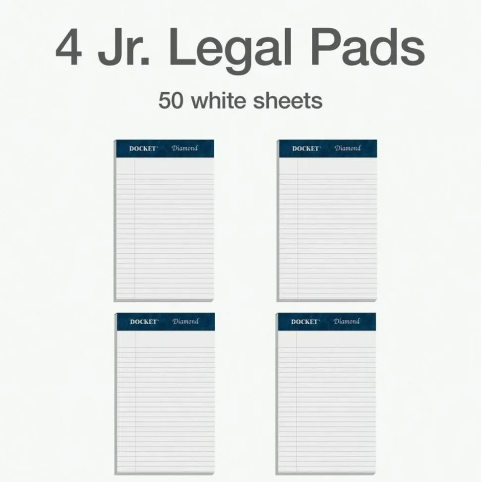 TOPS Docket Diamond Jr. 100% Recycled Writing Pads, 5" x 8", Legal Ruled, 50 Sheets, White, Pack Of 4 Pads