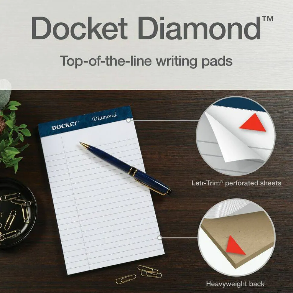 TOPS Docket Diamond Jr. 100% Recycled Writing Pads, 5" x 8", Legal Ruled, 50 Sheets, White, Pack Of 4 Pads