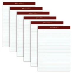TOPS Docket Gold Perforated Writing Pads, 8 1/2" x 11 3/4", Narrow Ruled, 50 Sheets, White, Pack Of 6 Pads