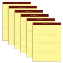 TOPS Docket Gold Premium Writing Pads, 8 1/2" x 11 3/4", Legal Ruled, 50 Sheets, Canary, Pack Of 6 Pads
