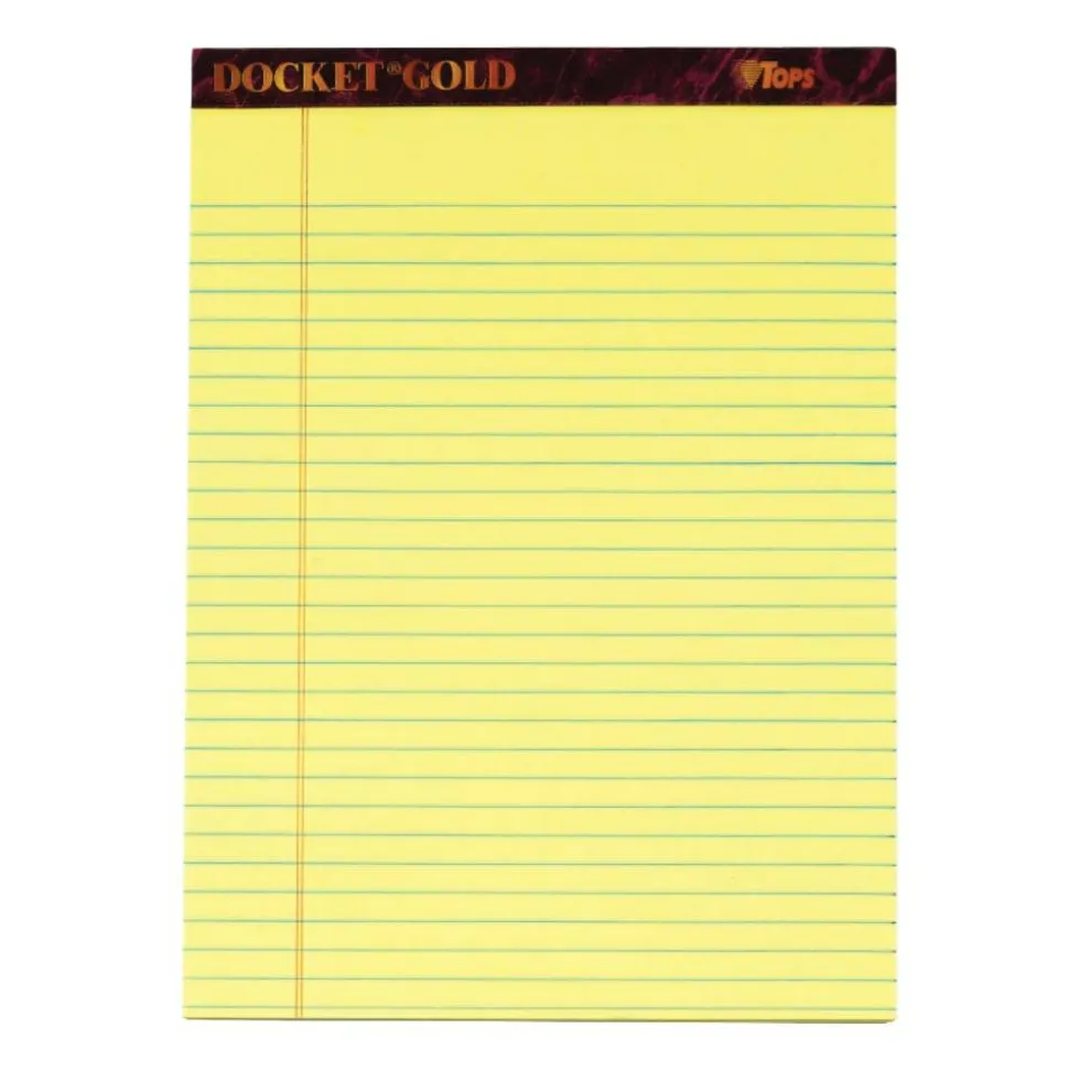 TOPS Docket Gold Premium Writing Pads, 8 1/2" x 11 3/4", Legal Ruled, 50 Sheets, Canary, Pack Of 6 Pads