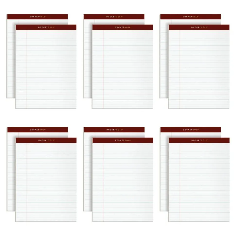 TOPS Docket Gold Premium Writing Pads, 8 1/2" x 11 3/4", Legal Ruled, 50 Sheets, White, Pack Of 12 Pads
