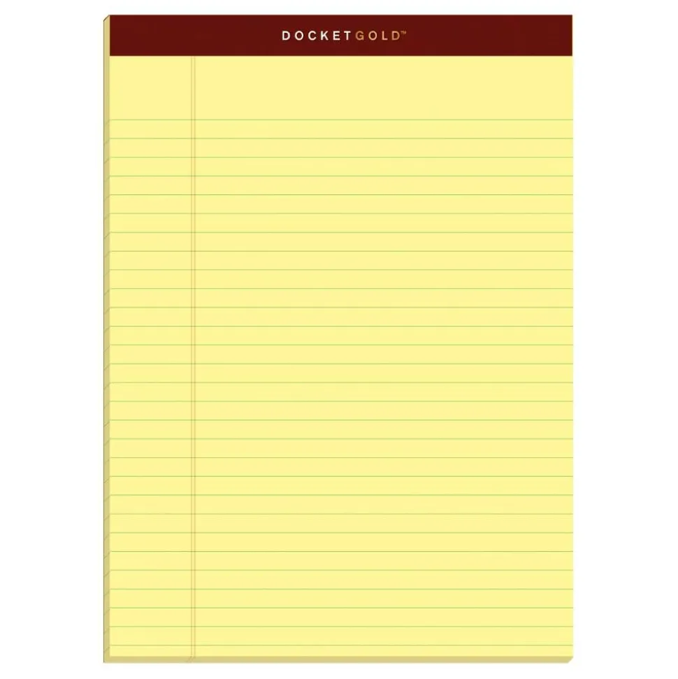 TOPS Docket Gold Premium Writing Pads, 8 1/2" x 11 3/4", Legal Ruled, 50 Sheets, Canary, Pack Of 12 Pads