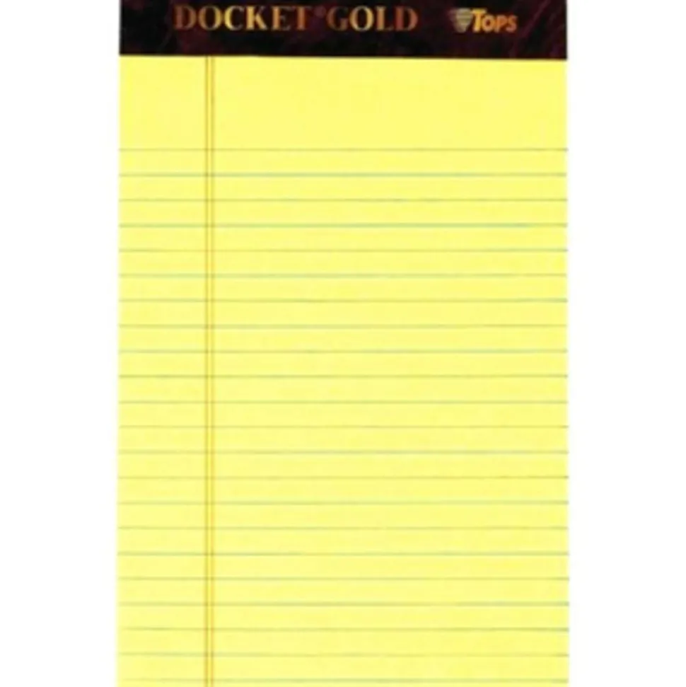 TOPS Docket Gold Premium Writing Pads, 5" x 8", Jr. Legal Rule, Canary, 50 Sheets Per Pad, Pack Of 6 Pads