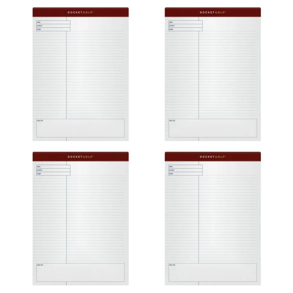 TOPS Docket Gold Premium Writing Pads, 8 1/2" x 11 3/4", Wide Ruled, 40 Sheets, White, Pack Of 4 Pads