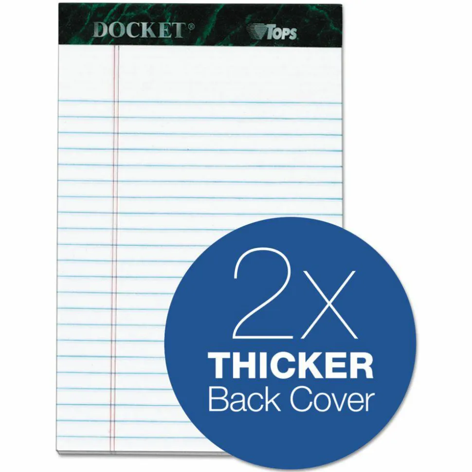 TOPS Docket Ruled Perforated Pads, Narrow Rule, (50) White 5 x 8 Sheets, 6/Pack