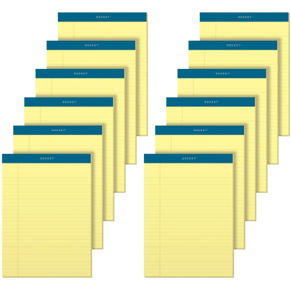 TOPS Docket Writing Pads, 8 1/2" x 11 3/4", Legal Ruled, 50 Sheets Per Pad, Canary, Pack Of 12 Pads