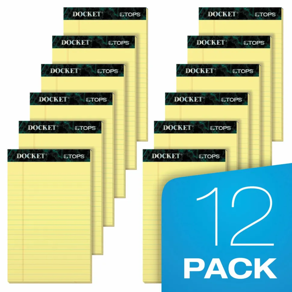 TOPS Docket Writing Pads, 8 1/2" x 11 3/4", Legal Ruled, 50 Sheets Per Pad, Canary, Pack Of 12 Pads