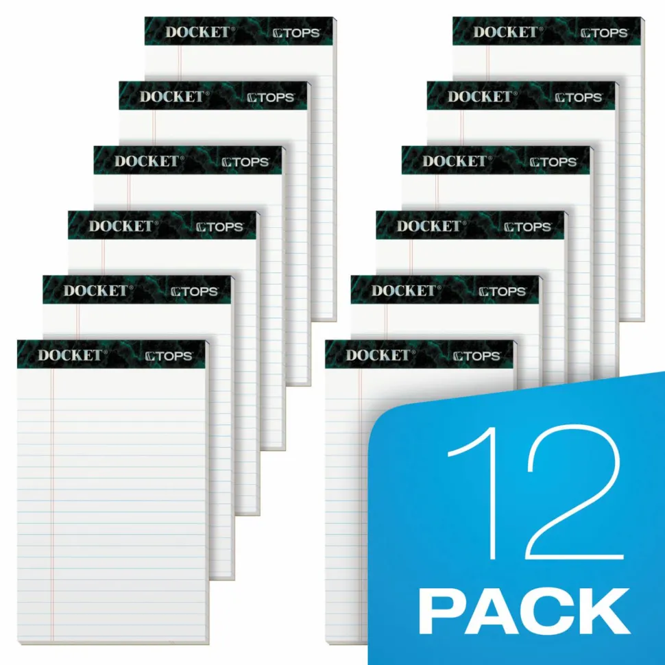 TOPS Docket Writing Pads, 8 1/2" x 11 3/4", Legal Ruled, 50 Sheets Per Pad, White, Pack Of 12 Pads