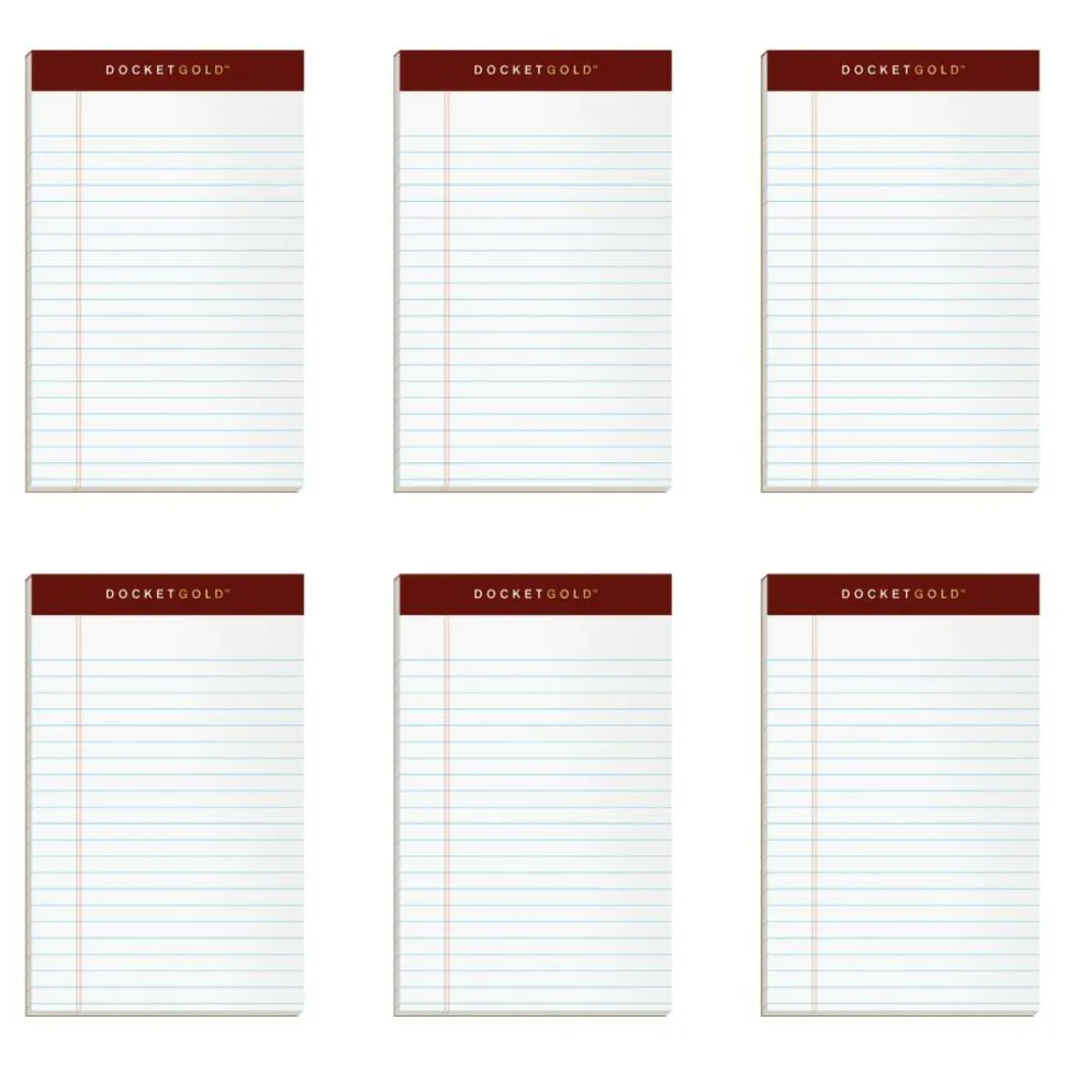 TOPS Docket Writing Tablet, 5" x 8", Jr. Legal Rule, White, 50 Sheets Per Pad, Pack Of 6 Pads