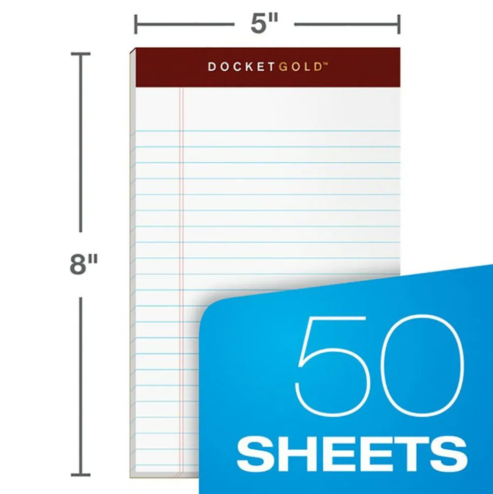 TOPS Docket Writing Tablet, 5" x 8", Jr. Legal Rule, White, 50 Sheets Per Pad, Pack Of 6 Pads