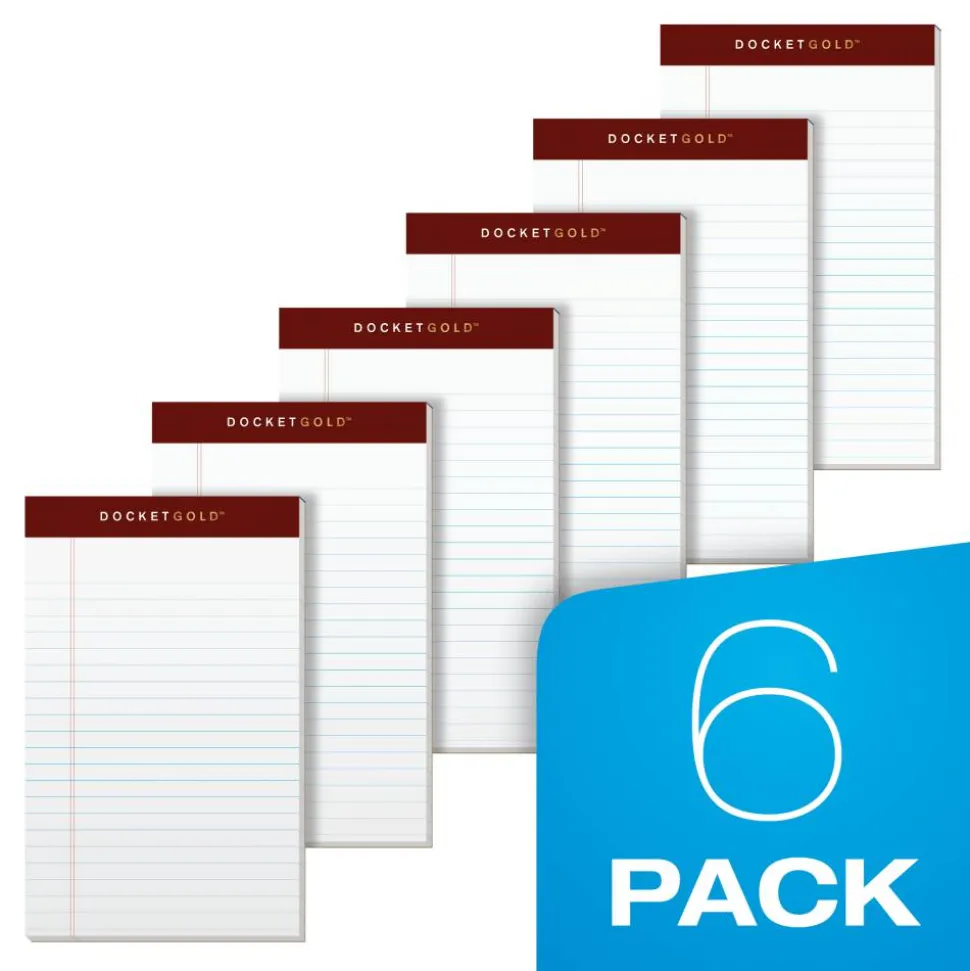 TOPS Docket Writing Tablet, 5" x 8", Jr. Legal Rule, White, 50 Sheets Per Pad, Pack Of 6 Pads