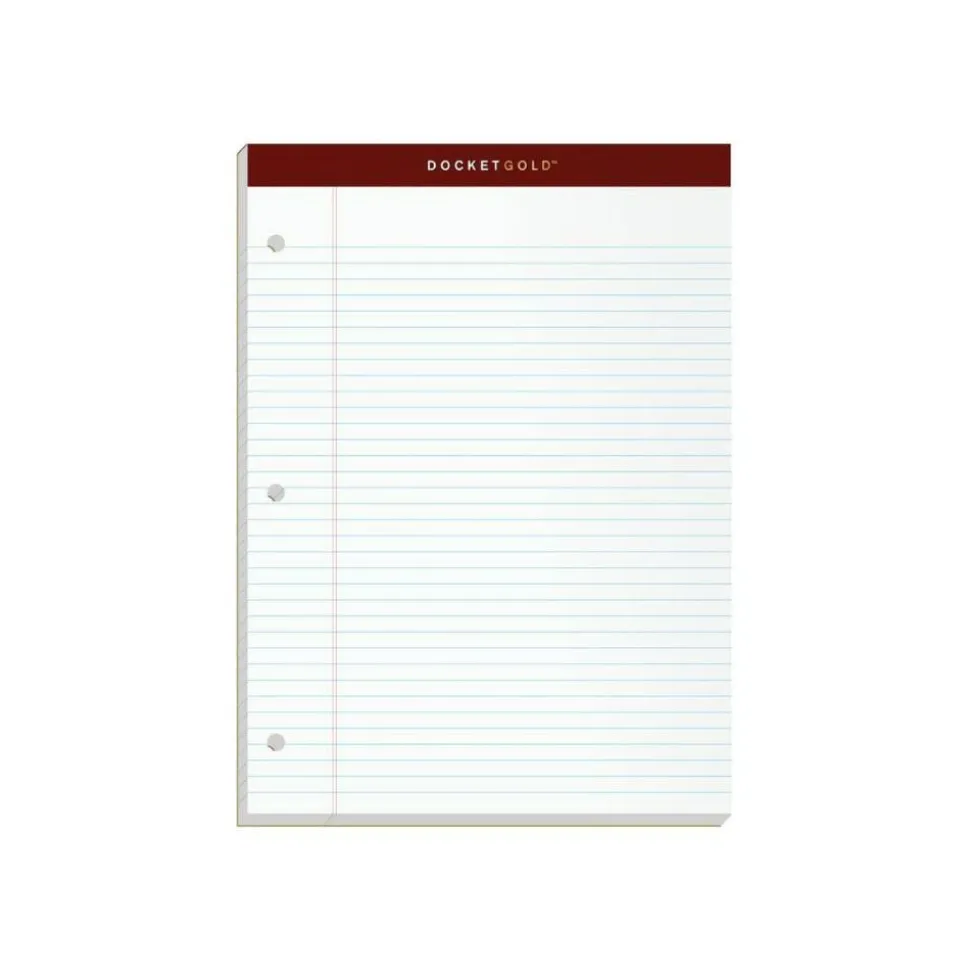 TOPS Double Docket Gold Writing Pads, 8 1/2" x 11", Narrow Ruled, 200 Pages (100 Sheets), 3-Hole Punched, White, Pack Of 2