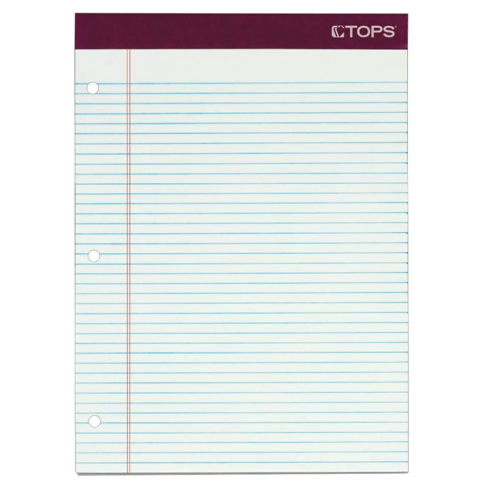 TOPS Double Docket Gold Writing Pads, 8 1/2" x 11", Narrow Ruled, 200 Pages (100 Sheets), 3-Hole Punched, White, Pack Of 2