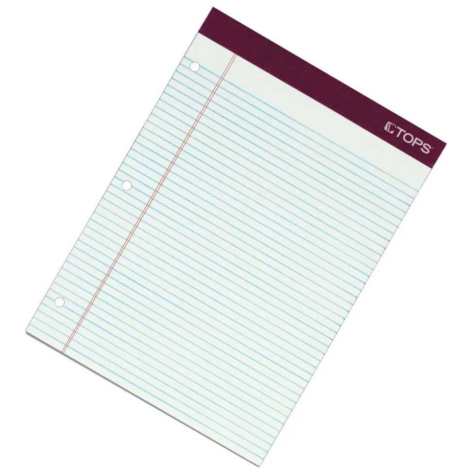 TOPS Double Docket Gold Writing Pads, 8 1/2" x 11", Narrow Ruled, 200 Pages (100 Sheets), 3-Hole Punched, White, Pack Of 2