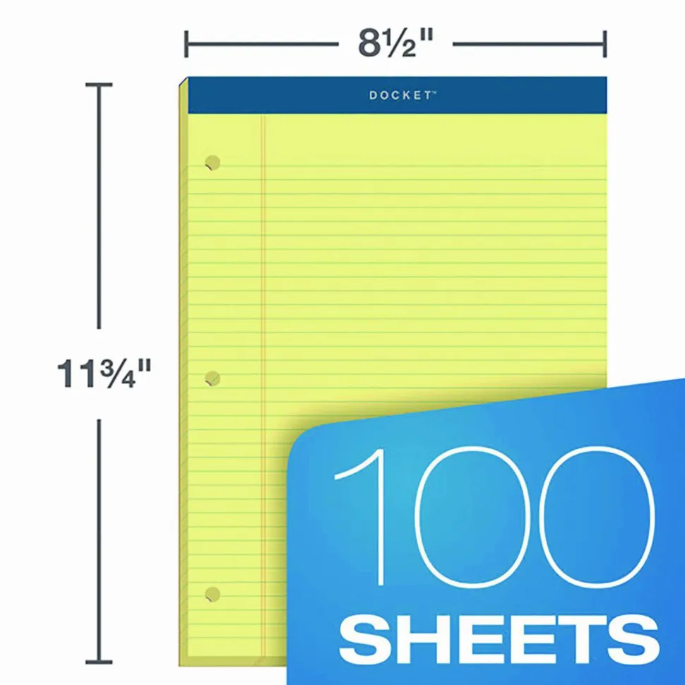 TOPS Double Docket Legal Pad, 8 1/2" x 11.75", Canary, 100 Sheets