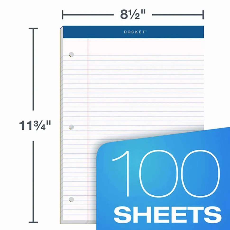 TOPS Double Docket Rigid Back Legal Pads - 100 Sheets - Stapled/Glued - Ruled - 16 lb Basis Weight - 8 1/2"x11 3/4" - 63384