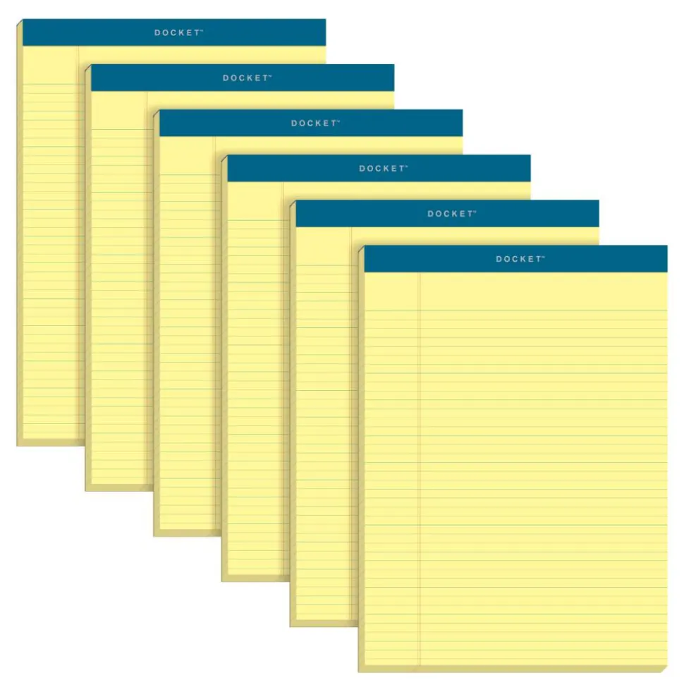 TOPS Double Docket Writing Pads, 8 1/2" x 11 3/4", Narrow Ruled, 100 Sheets, Canary, Pack Of 6 Pads