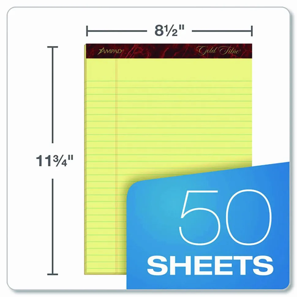 TOPS Gold Fibre Premium Rule Writing Pads - Letter - 50 Sheets - Watermark - Stapled/Glued - 0.34" Ruled - 20032