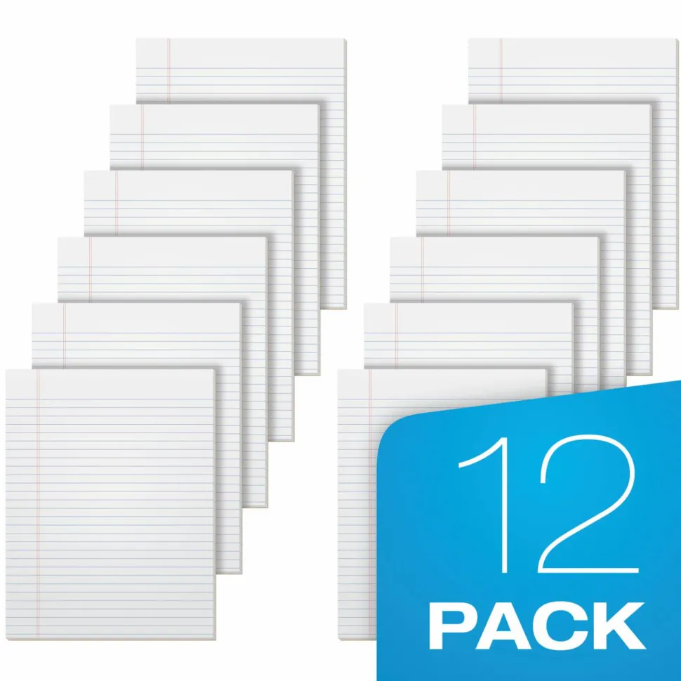 Tops Gum Top Pad, 50 Sheets, Plain, 8 1/2" x 11", White Paper, Pack of 12