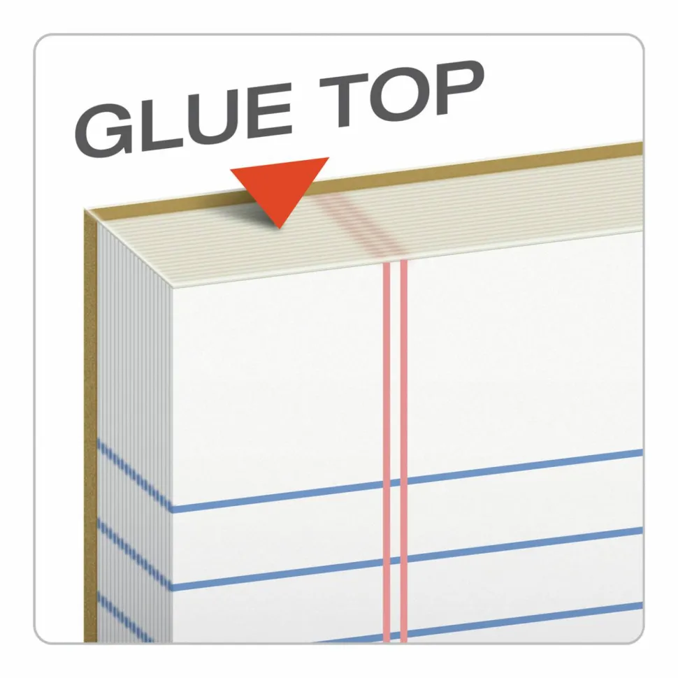 Tops Gum Top Pad, 50 Sheets, Plain, 8 1/2" x 11", White Paper, Pack of 12