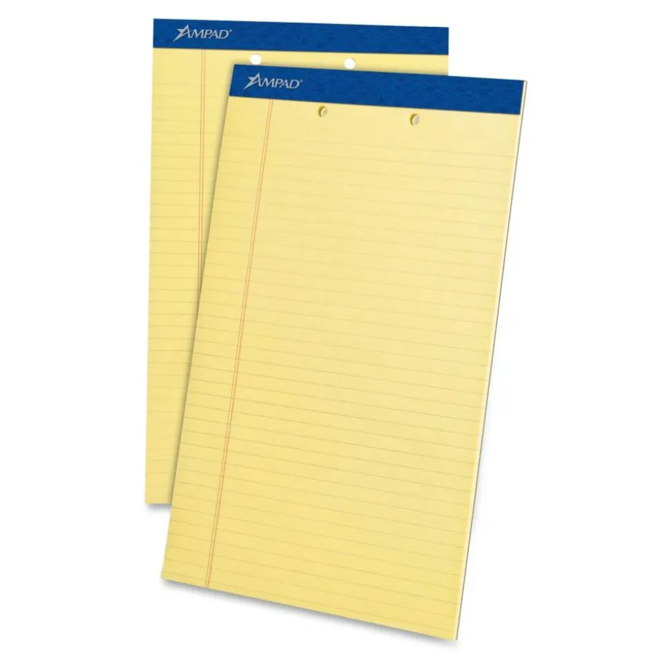 TOPS 2-Hole Punched Perforated Writing Pads, 8 1/2" x 14", Legal Ruled, 50 Sheets Per Pad, Canary, Pack Of 12 Pads