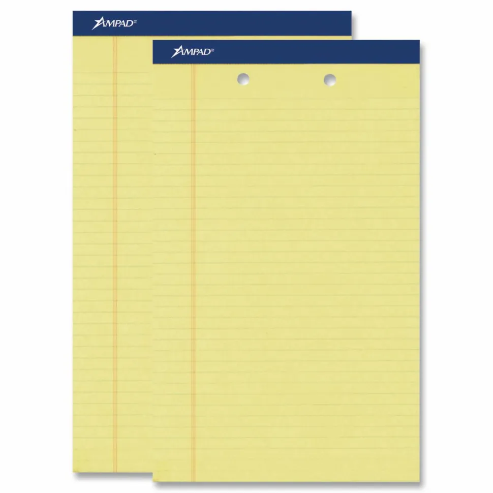 TOPS 2-Hole Punched Perforated Writing Pads, 8 1/2" x 14", Legal Ruled, 50 Sheets Per Pad, Canary, Pack Of 12 Pads