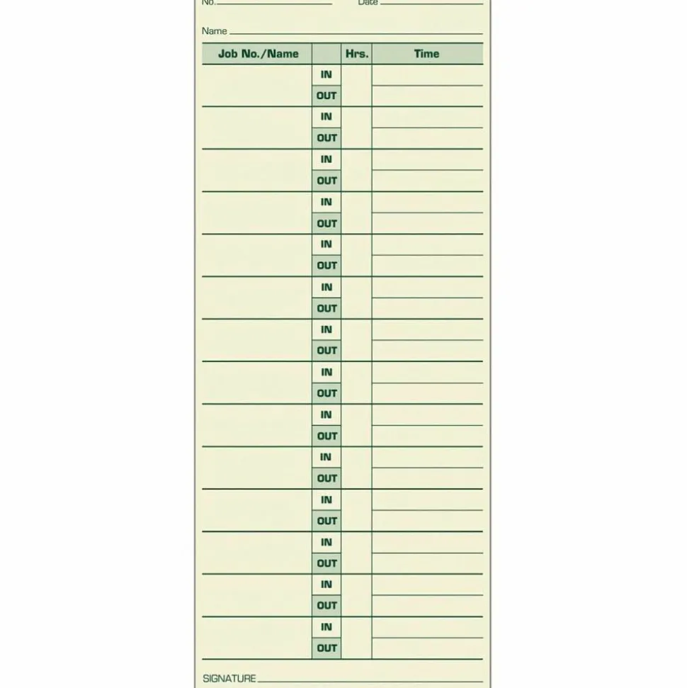 TOPS Job Cards Time Cards, 8.5" x 3.5", Green Ink/Manila Paper, Box Of 500