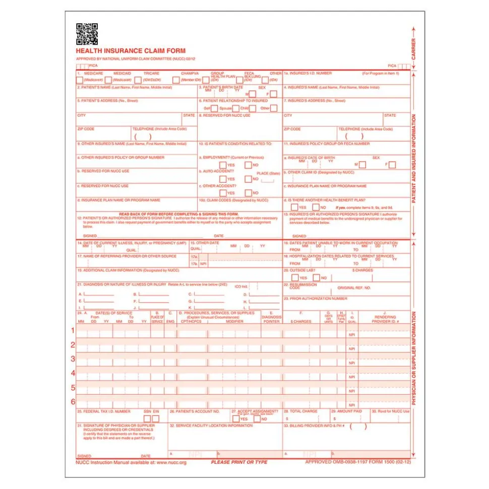 TOPS Laser CMS Claim Forms, 8 1/2" x 11", Pack Of 500