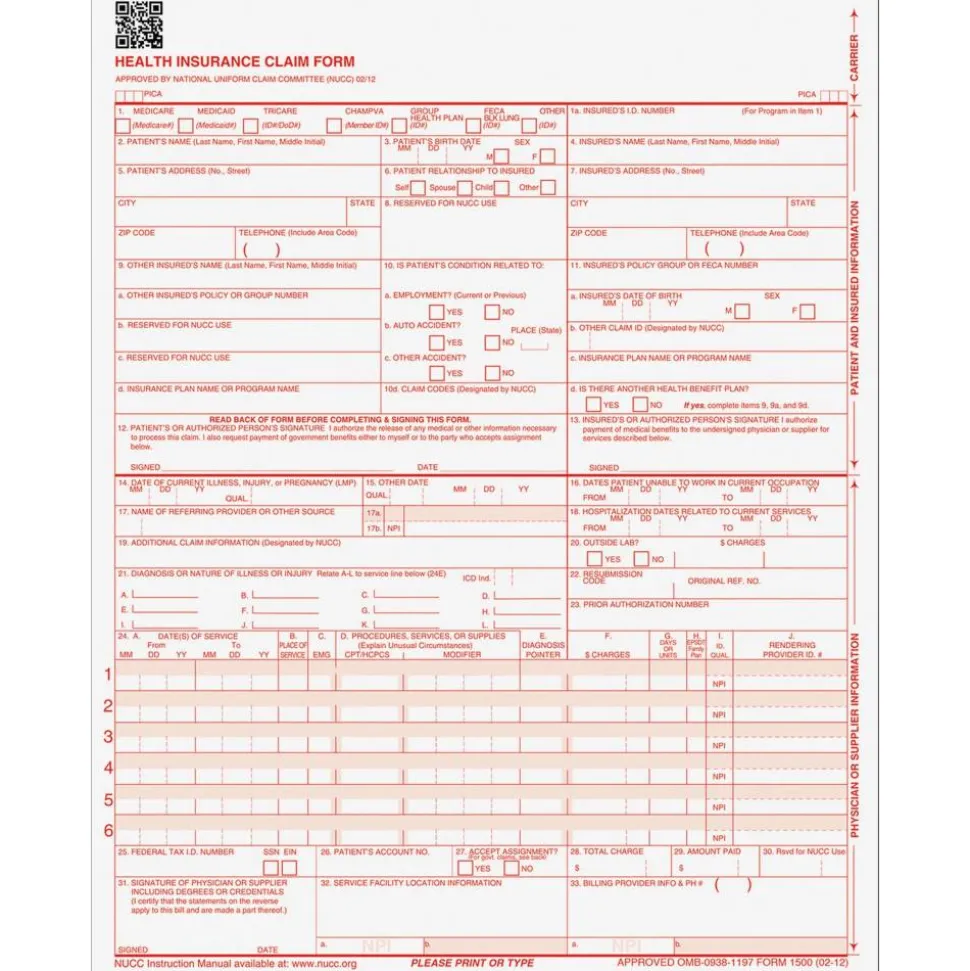 TOPS Laser CMS Claim Forms, 8 1/2" x 11", Pack Of 500