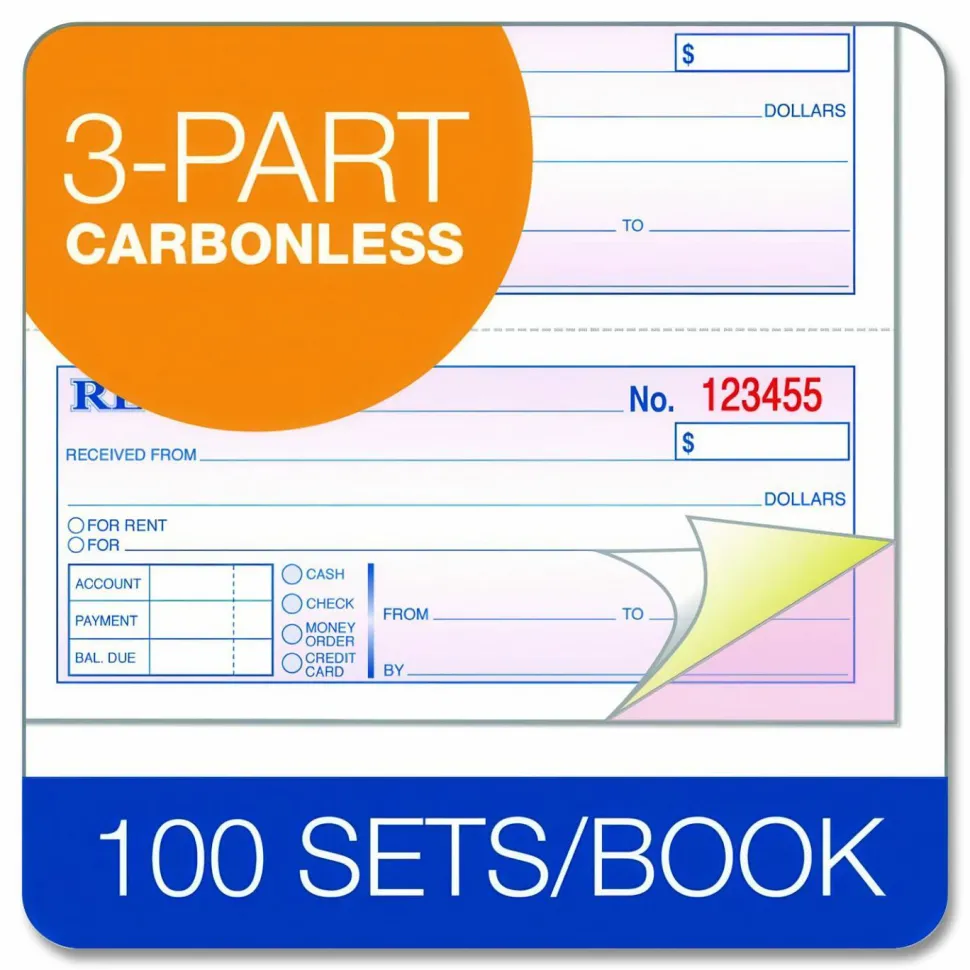 TOPS Manifold Receipt Book, 3-Part, 7 5/8" x 11", White/Canary/Pink