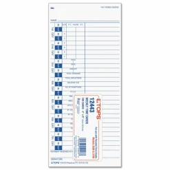 TOPS One-Side Weekly Time Cards - 4" x 9" Sheet Size - White Sheet(s) - Blue Print Color - 100 / Pack
