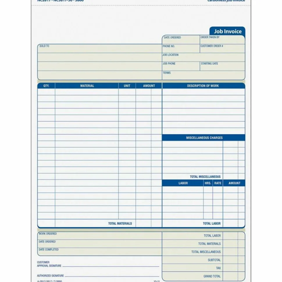 TOPS 3-Part Job Invoices, 8 1/2" x 11", Pack Of 50 Sets