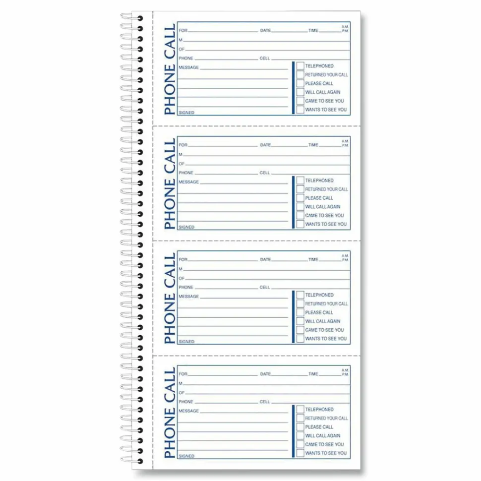 TOPS Phone Message Book, 2-Part, 11" x 5 1/2", 4 Messages Per Page, 100 Pages (100 Sheets), White/Canary