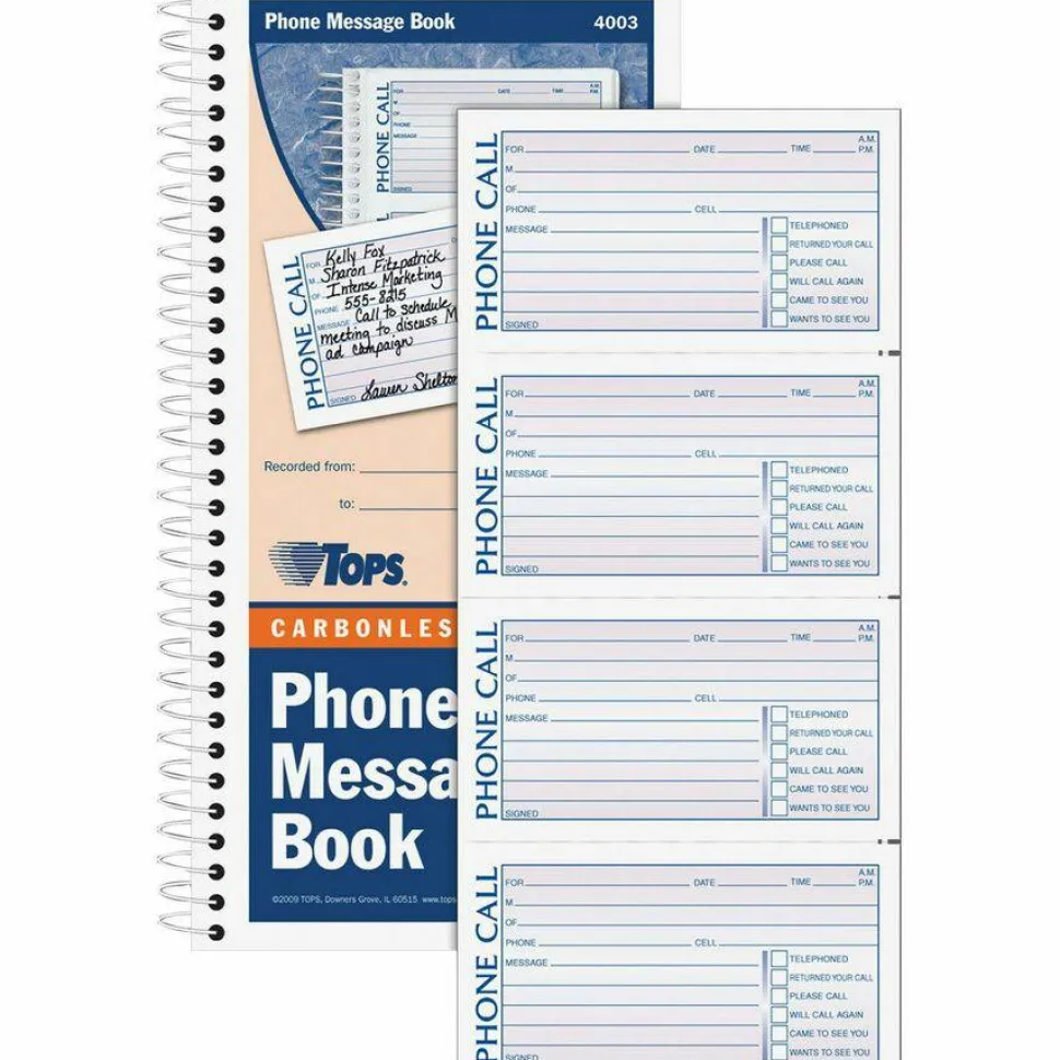 TOPS Phone Message Book, 2-Part, 11" x 5 1/2", 4 Messages Per Page, 100 Pages (100 Sheets), White/Canary