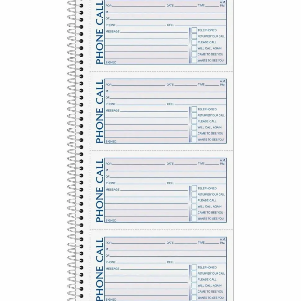 TOPS Phone Message Book, 2-Part, 11" x 5 1/2", 4 Messages Per Page, 100 Pages (100 Sheets), White/Canary