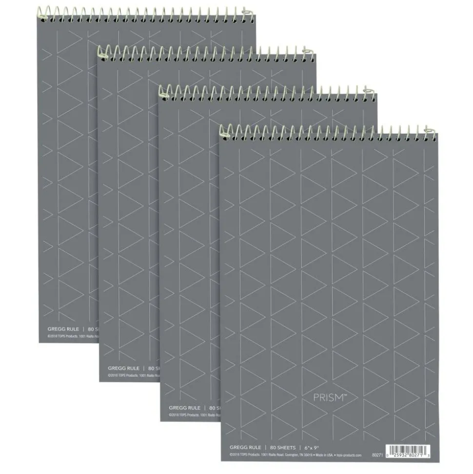 TOPS Prism+ Color Steno Notebooks, 6" x 9", Gregg Ruled, 30% Recycled, 80 Sheets, Gray, Pack Of 4