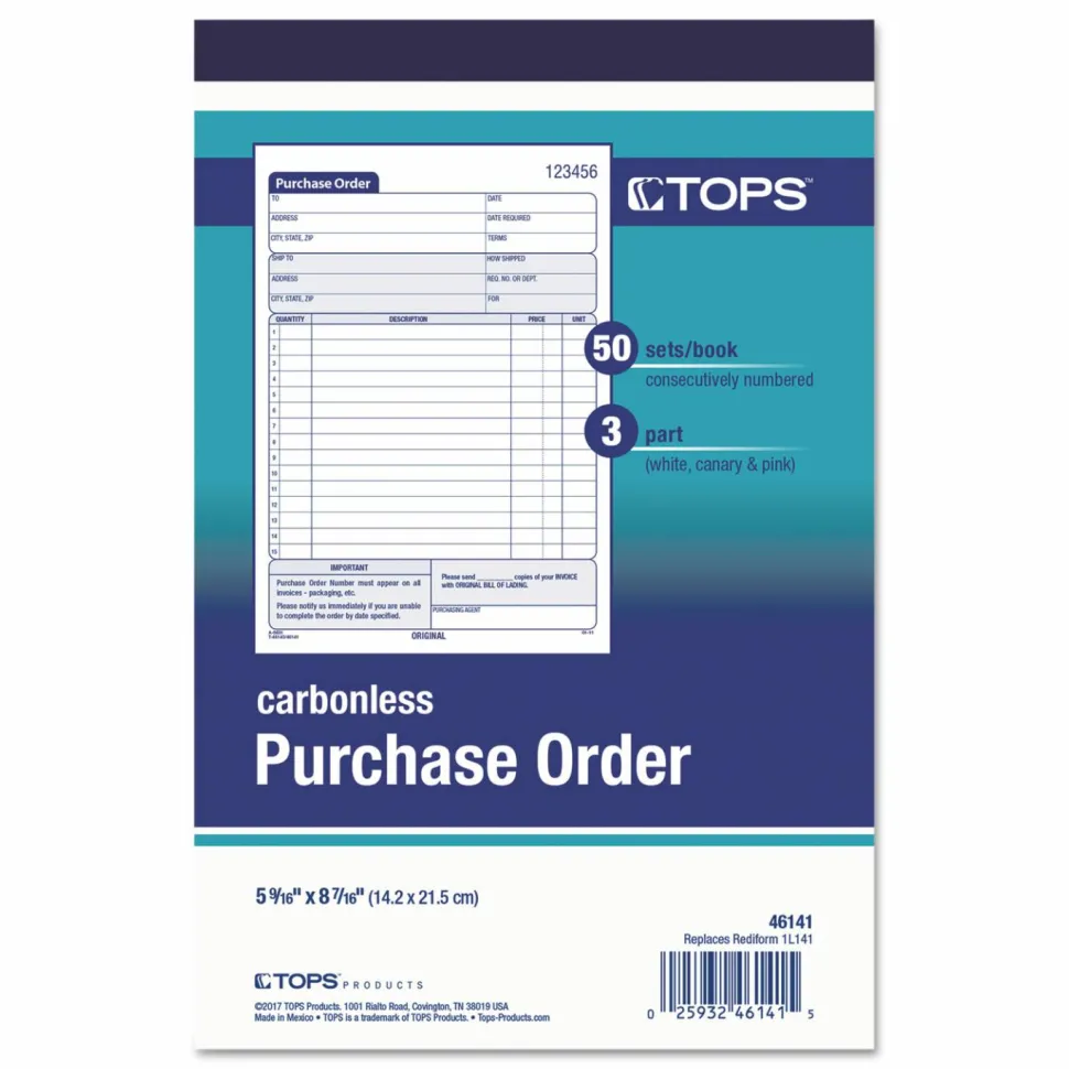 TOPS Purchase Order Book, Carbonless, 3 Parts, 5-1/2"x7-7/8"