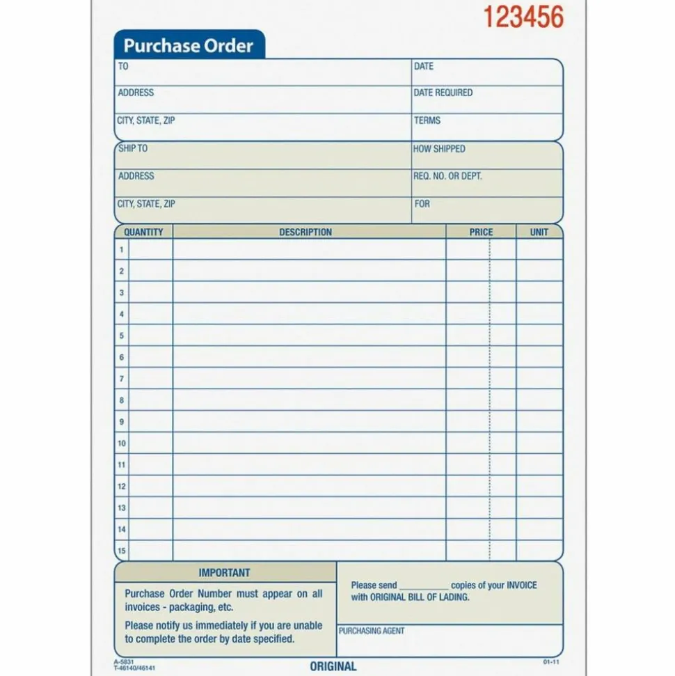 TOPS Purchase Order Book, Carbonless, 3 Parts, 5-1/2"x7-7/8"