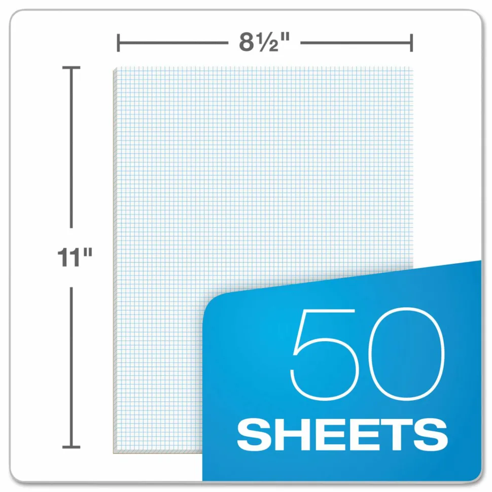 TOPS Quadrille Pads With Heavyweight Paper, 8 x 8 Squares/Inch, 50 Sheets, White