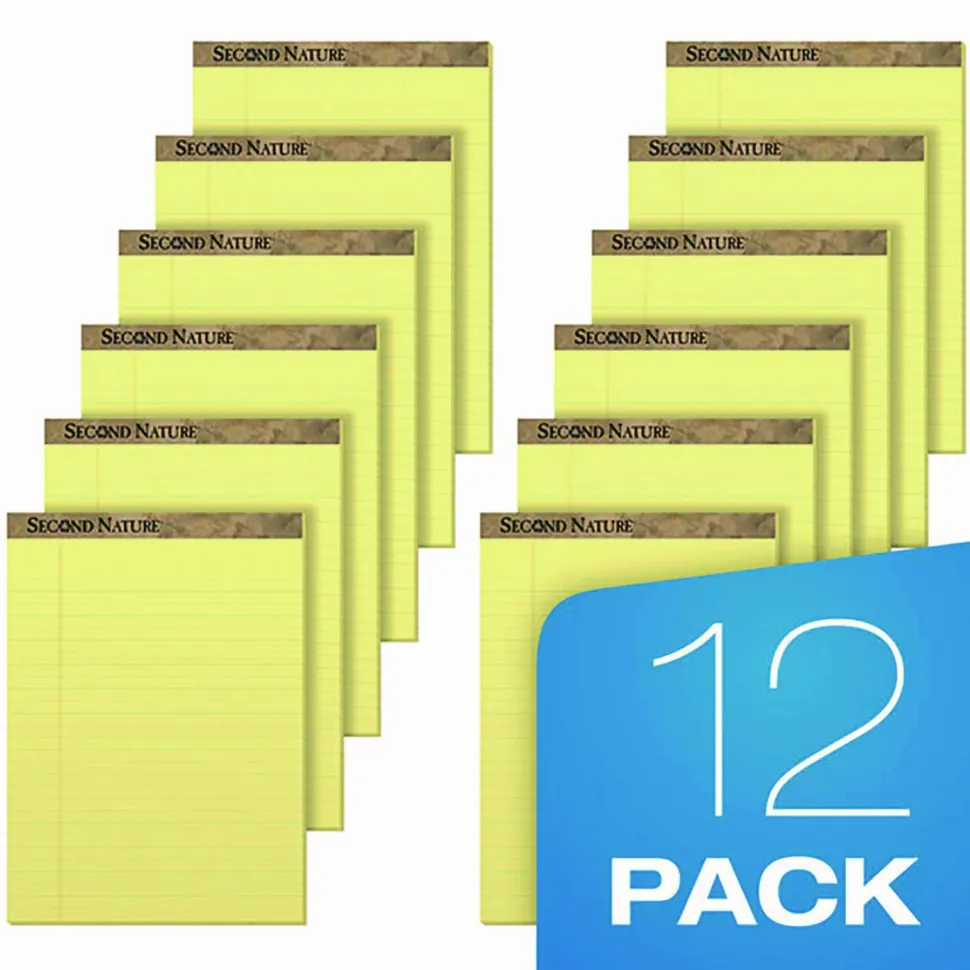 TOPS Second Nature Recycled Ruled Pads, Wide/Legal Rule, (50) Canary Yellow 8.5 x 11 Sheets, Dozen