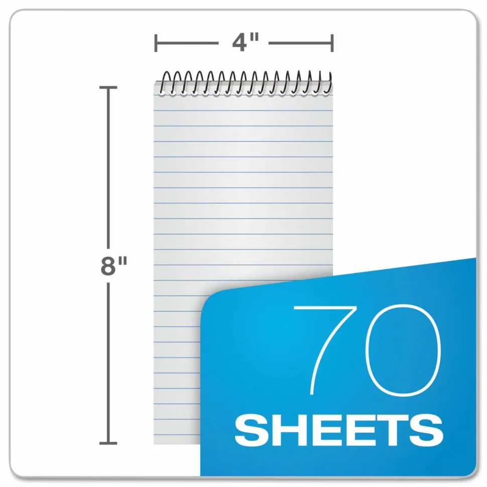 TOPS Second Nature 100% Recycled Reporter's Notebook, 4" x 8", 1 Subject, Gregg Ruled, 70 Sheets, White