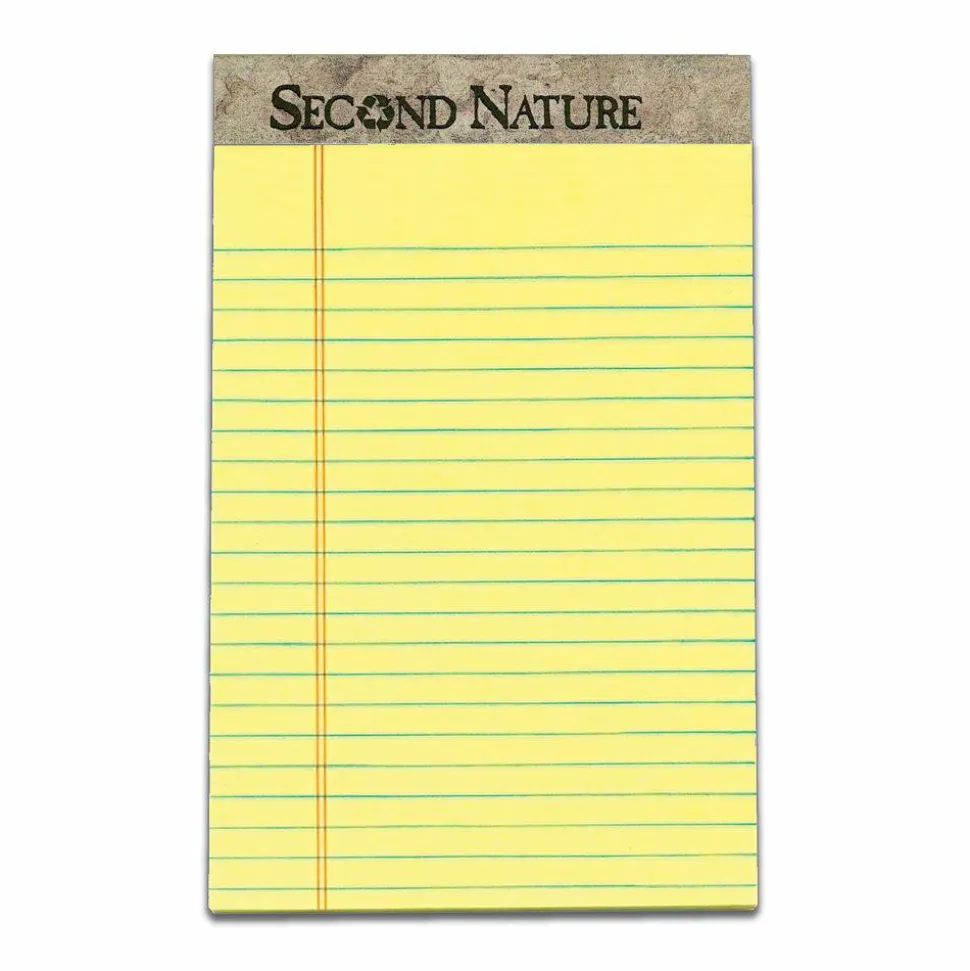 TOPS Second Nature 30% Recycled Writing Pads, 5" x 8", Legal Ruled, 50 Sheets, Canary, Pack Of 12 Pads